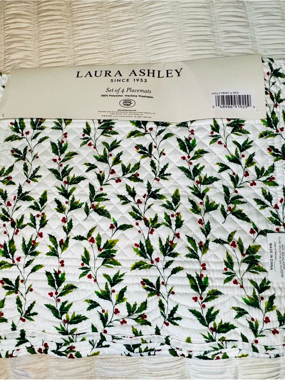 Laura Ashley Holly Print Red Quilted Placemat Set of 4